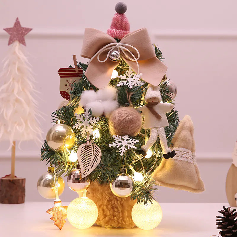 Mini Pink Christmas Tree Set for Desktop Decoration
