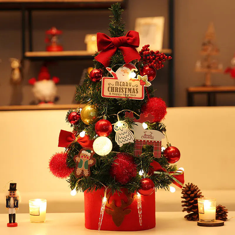Mini Pink Christmas Tree Set for Desktop Decoration