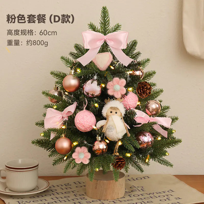 Mini Pink Christmas Tree Set for Desktop Decoration