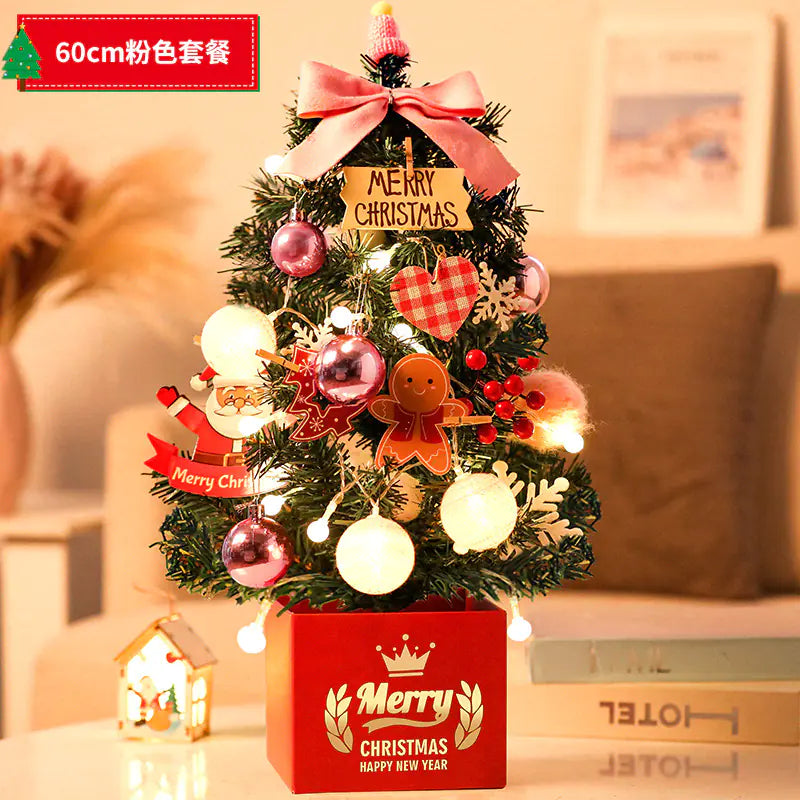 Mini Pink Christmas Tree Set for Desktop Decoration