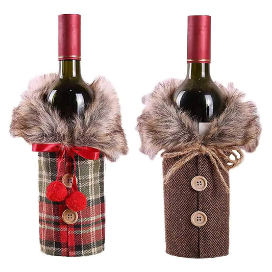 LXKBD 2pcs Christmas Sweater Wine Bottle Cover Collar & Button Coat Design Wine Bottle SweaterWine Bottle Clothes Set for Christmas Xmas Valentines Wedding Party Decoration