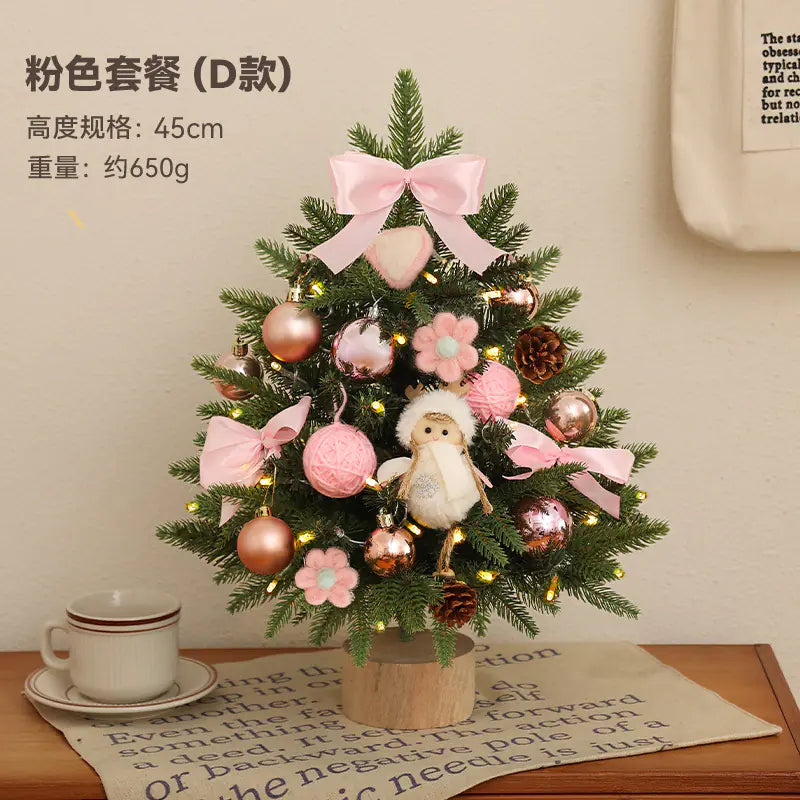 Mini Pink Christmas Tree Set for Desktop Decoration