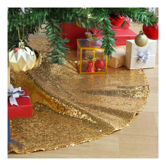 Goldener Baumrock 24 Zoll Mini Weihnachtsbaumröcke Pailletten Glitzer Tischdecken Matten für Zuhause Party Weihnachtsbaumdekoration