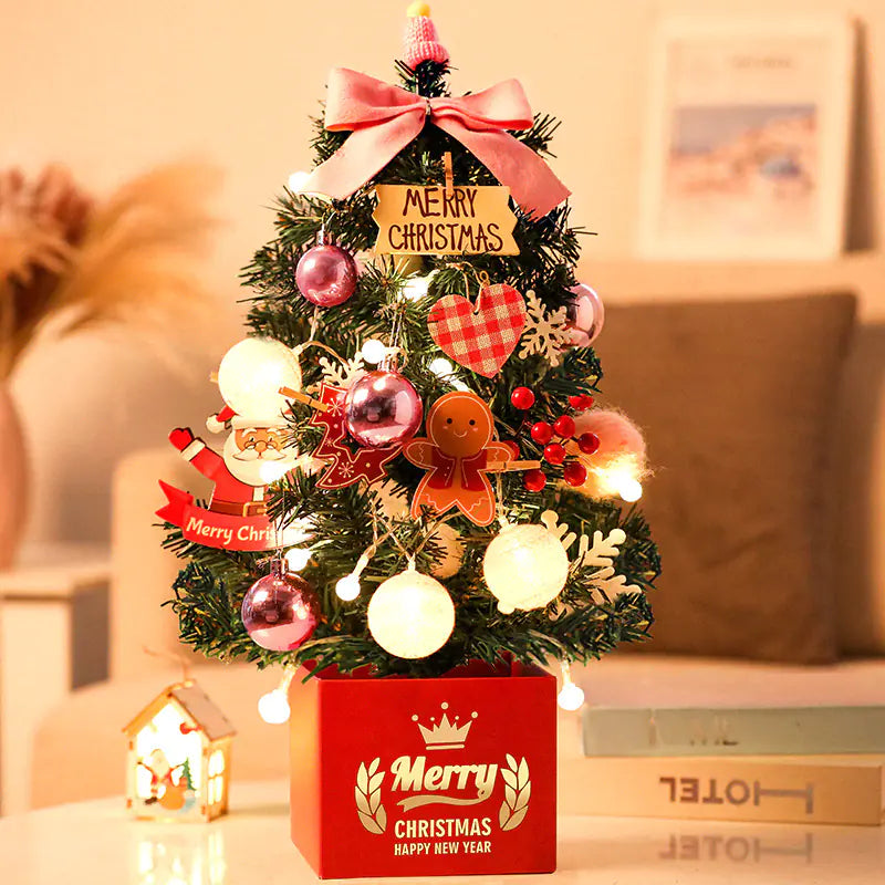 Mini Pink Christmas Tree Set for Desktop Decoration