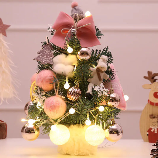 Mini Pink Christmas Tree Set for Desktop Decoration