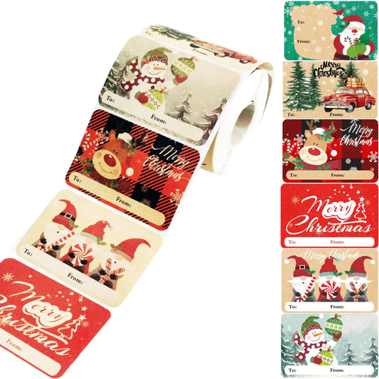 400-Count Large Christmas Gift Tag Stickers Kraft Self-Adhesive Christmas Labels Xmas to and from Christmas Name Tags for Wrapping Paper Envelopes Present Holiday Decoration