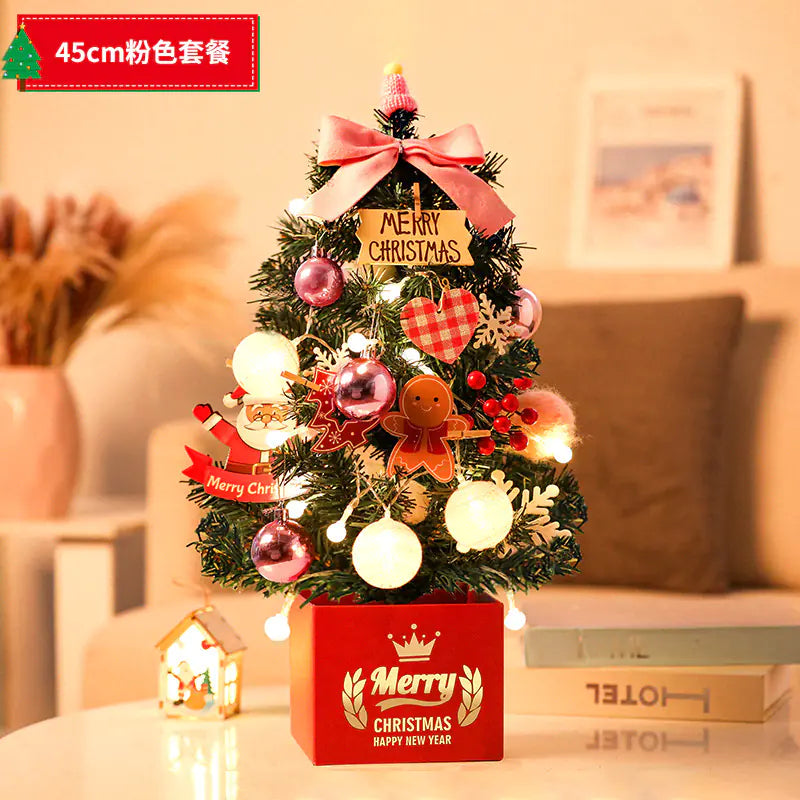 Mini Pink Christmas Tree Set for Desktop Decoration